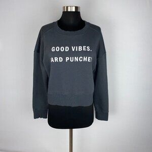 District Perfect Weight Fleece Crop Sweatshirt Women's M Good Vibes Hard Punches